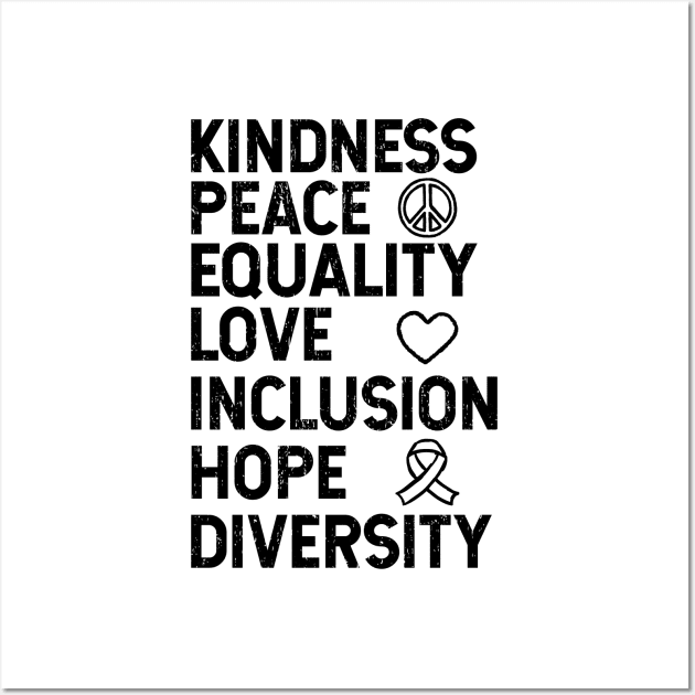 Kindness Peace Equality Love Inclusion Hope Diversity Human Rights Wall Art by Zen Cosmos Official